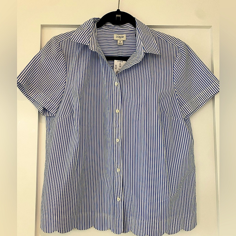 J Crew - blue & white short sleeved shirt